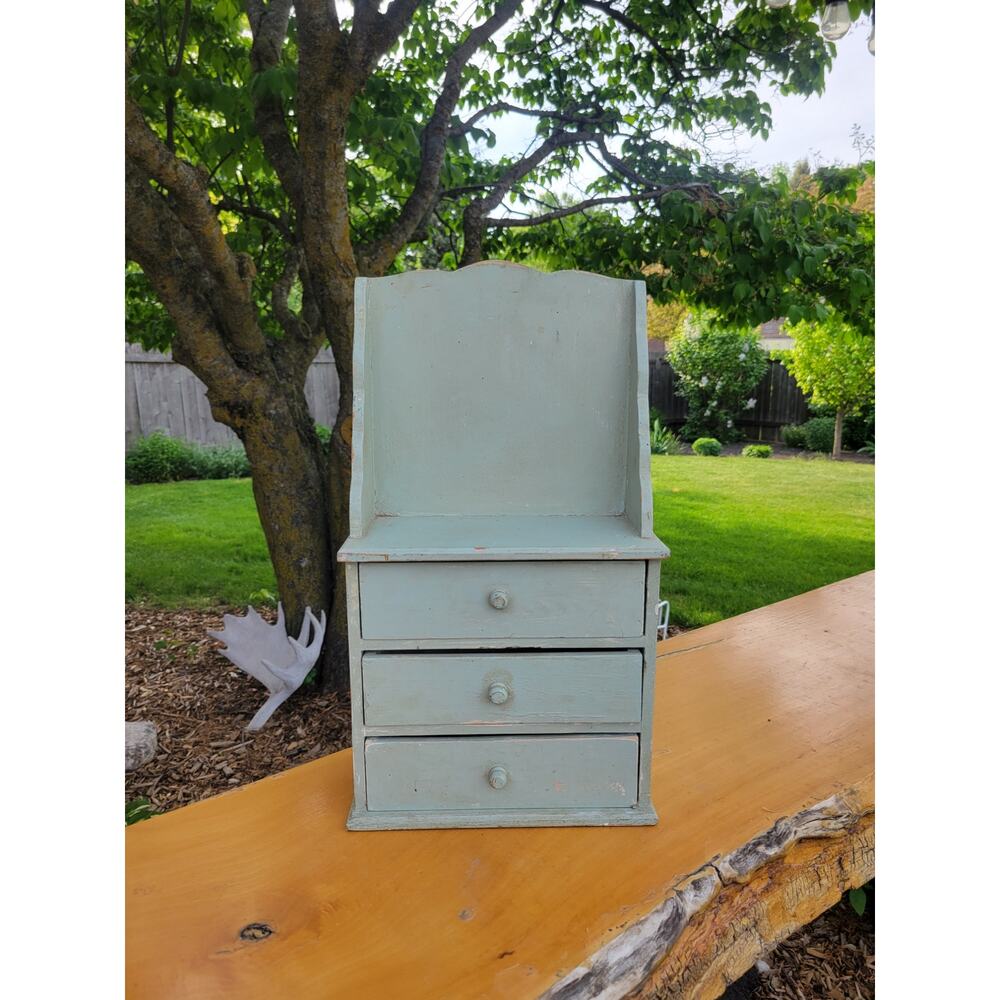 Vintage Wall Hanging or Standing Cabinet, Sage Green 3 Drawer Farmhouse